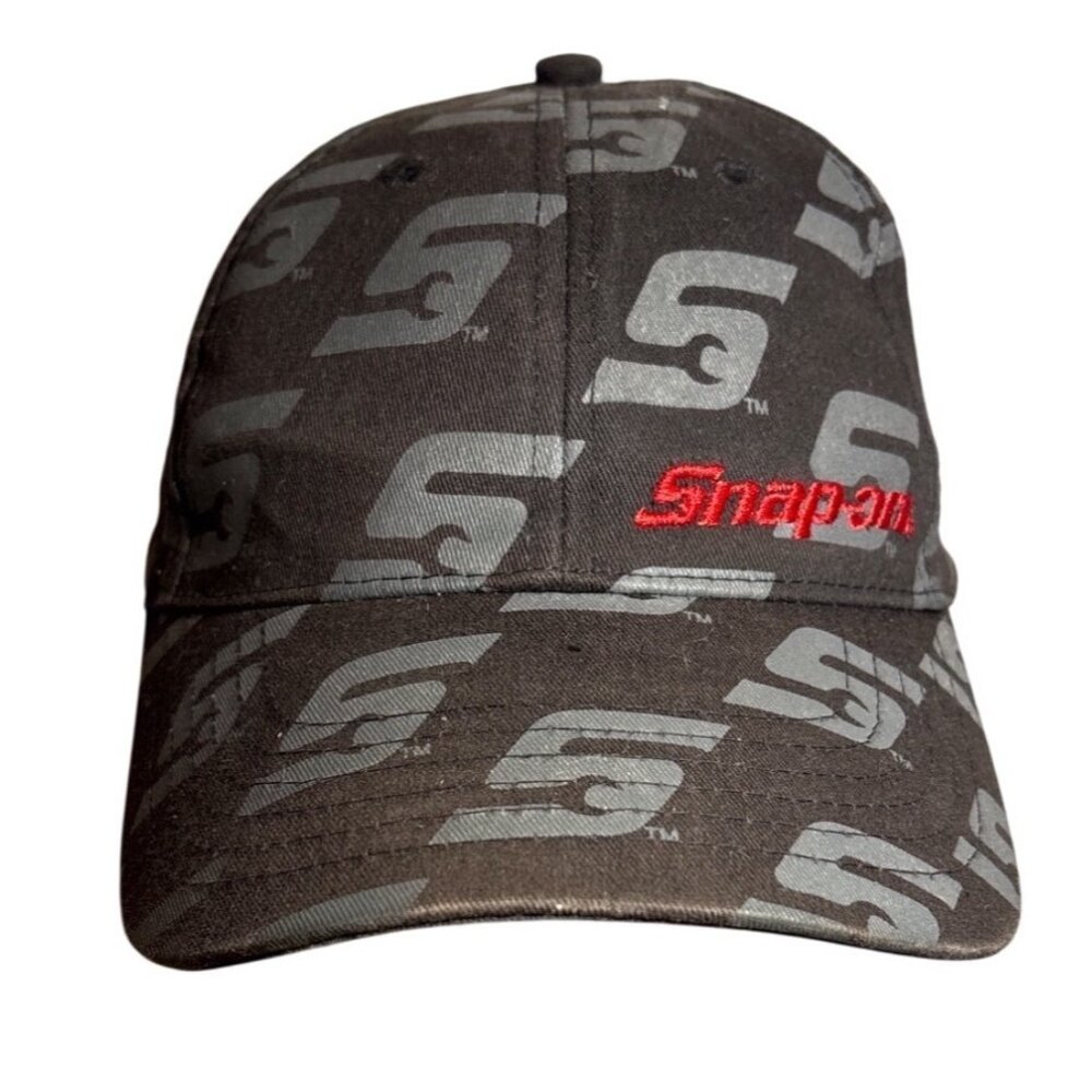 Snap-On Black & Gray Logo Adjustable Baseball Cap Red Embroidery All Over Prink